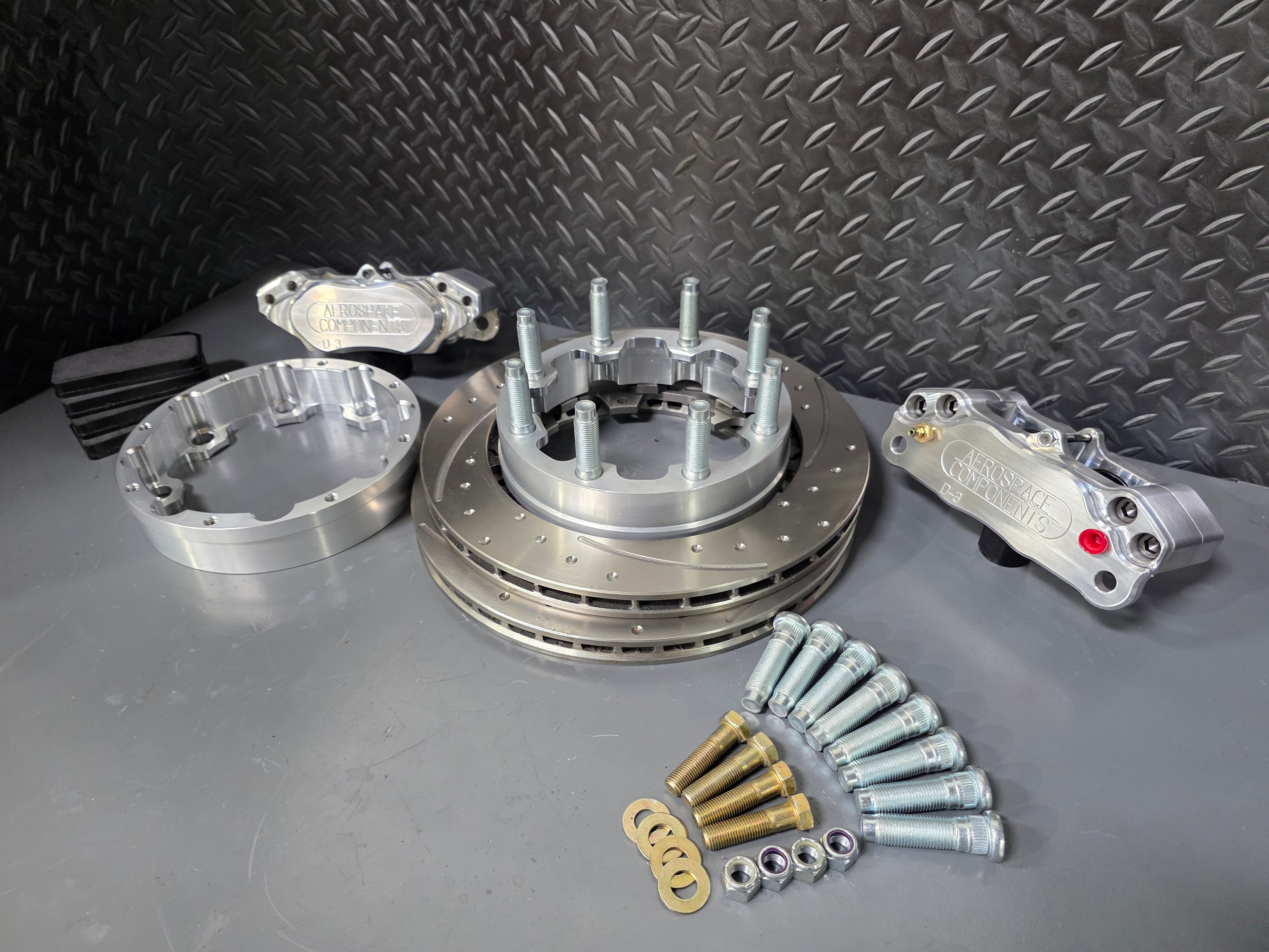 94-99 Ram 15 inch front brake conversion kit with (Pro-Street Dimpled and Slotted brake rotors)