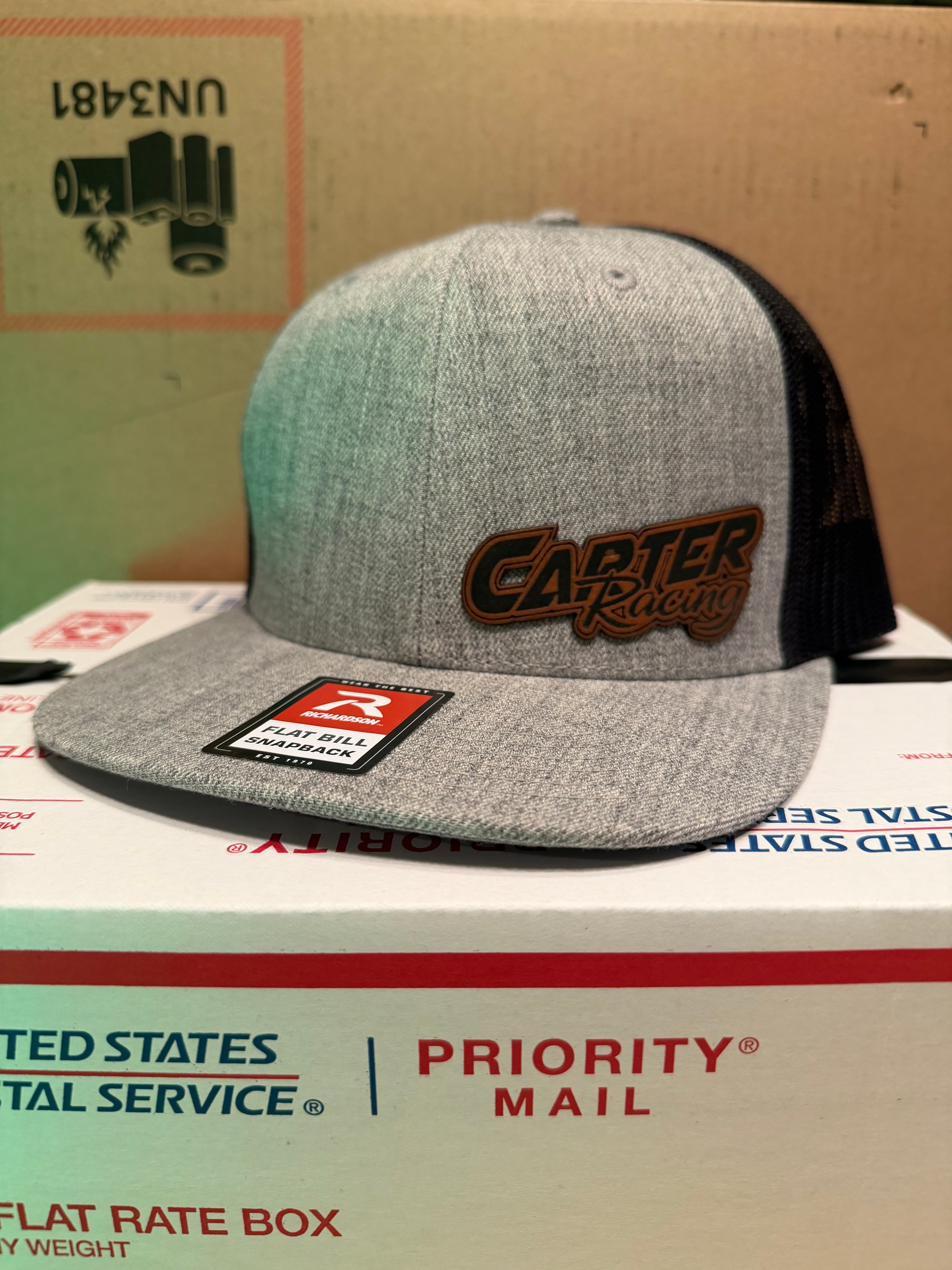 Carter racing leather patch 511 flat bill snapback hat
